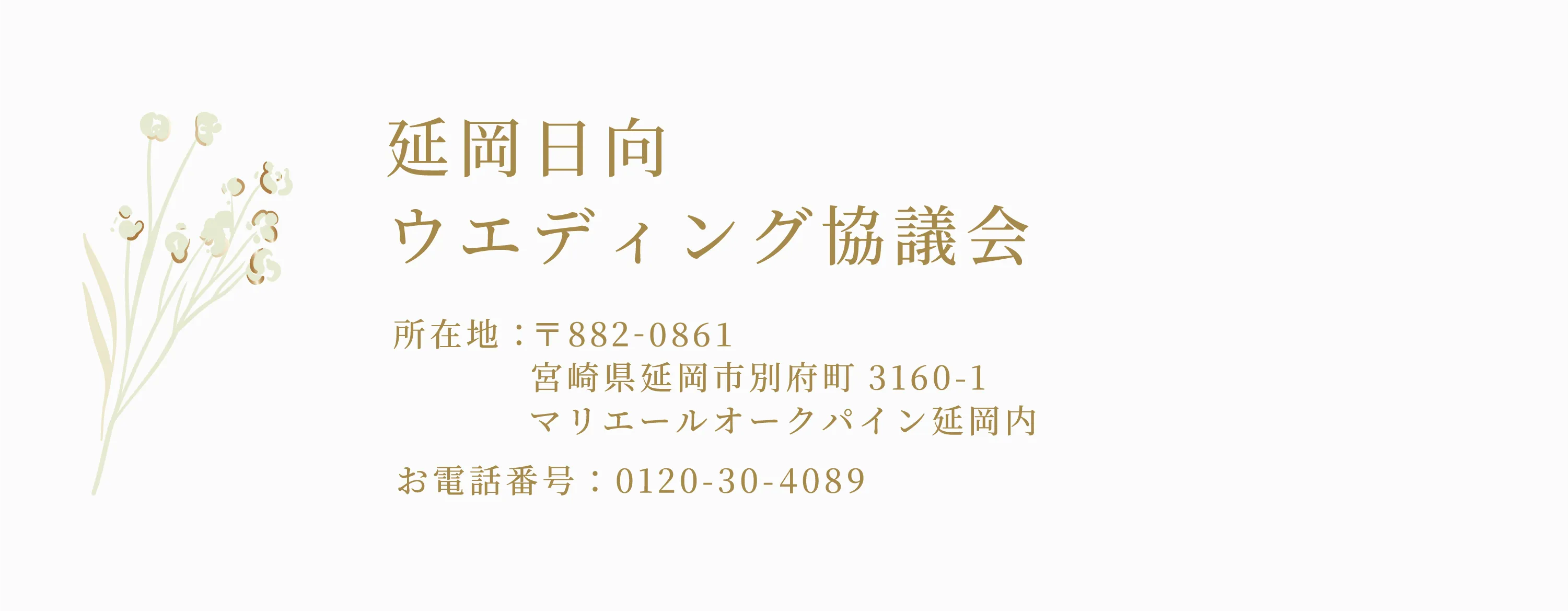 延岡日向ウエディング協議会 所在地 〒882-0861 宮崎県延岡市別府町3160-1 マリエールオークパイン延岡内 電話番号 0120-30-4089